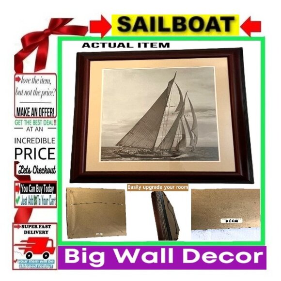 🛑SAILBOAT Water Vessel ➕ FRAMED 🆒 WALL ART Ocean Yacht PAINTING 💸BUY NOW‼️🟢 - Picture 3 of 16